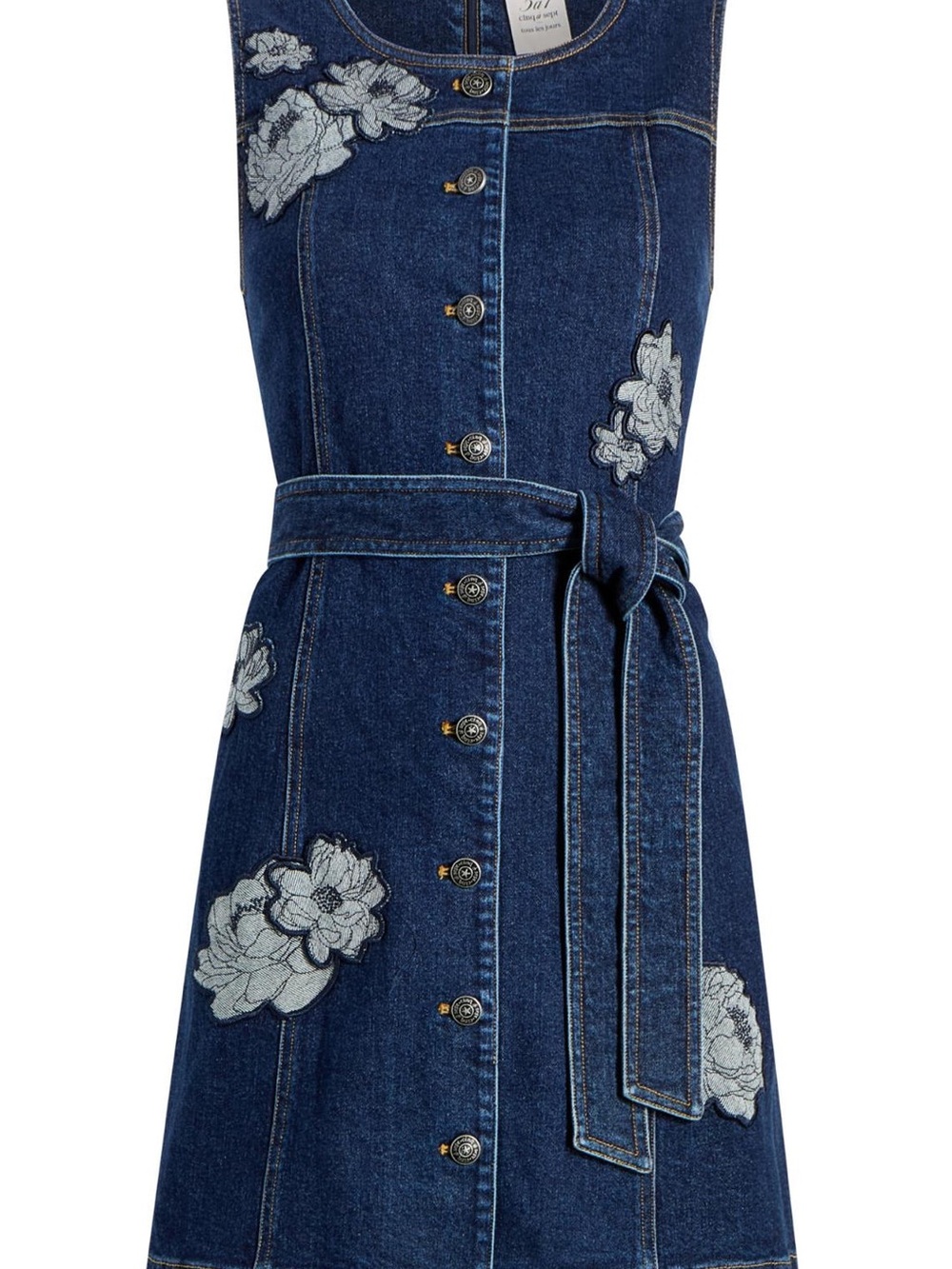 Cinq a Sept Marsha Floral Appliqué Mini Denim Dress - Picture 3 of 9